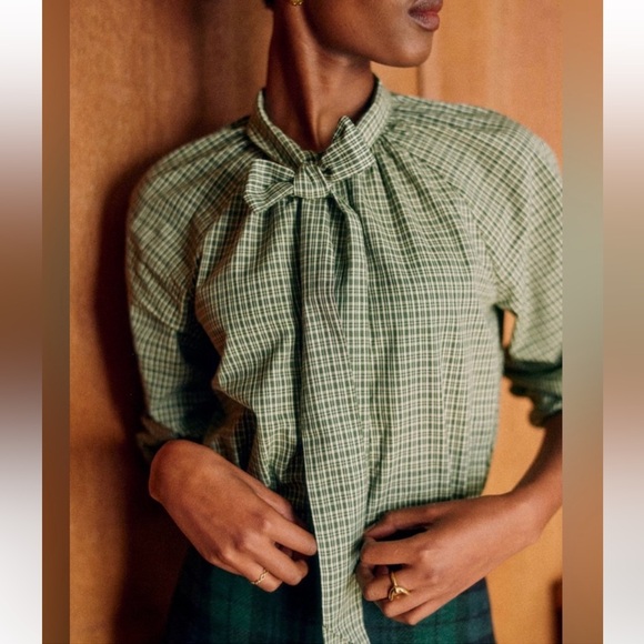 Sezane Tops - Sézane Jimena Blouse Green Plaid Bow Sz 38 Sezane x MDLO